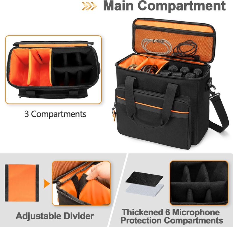 PGmoon 6 Slots Wireless Microphone Carrying Case, Mic Storage Bag with Thick Padding for Singing, Karaoke, Party (Patent Design) - Image 2